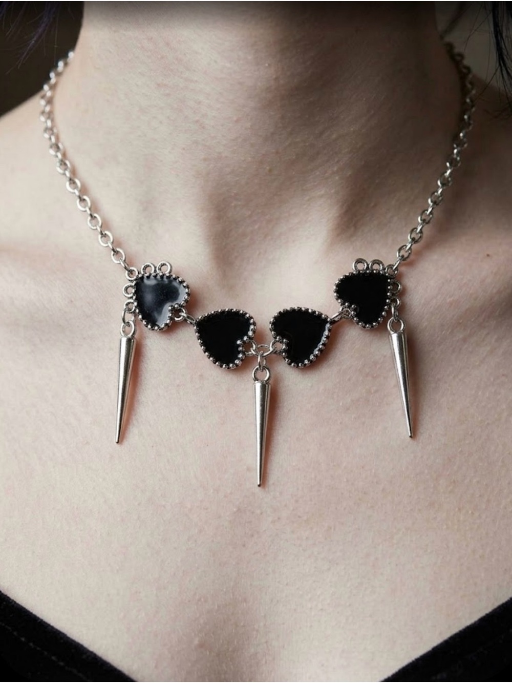 Hand Crafted Black Heart Spike Necklace
